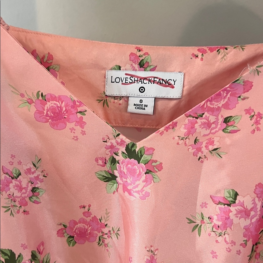 LoveShackFancy Cecile Pink Floral silky belted puff sleeve Mini Dress size 0 - Picture 5 of 10